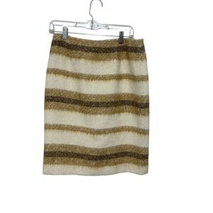 W by Worth Brown Cream Stripe Wool Blend Pencil Skirt Size 6